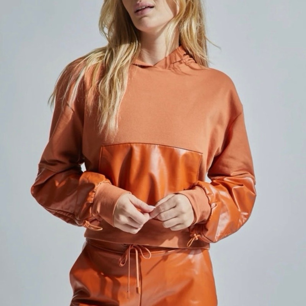 Noli Orange Hoodie with Faux Leather Detail